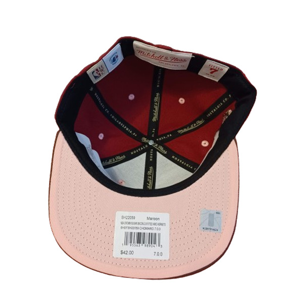 Mitchell & Ness Maroon Brown HWC Charlotte Hornets NBA Dynasty Fitted Mens 7 NWT - Picture 5 of 6